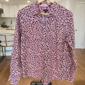 Talbots Modern Classic Button Down Top Size 10 Pink, White, Dark Blue